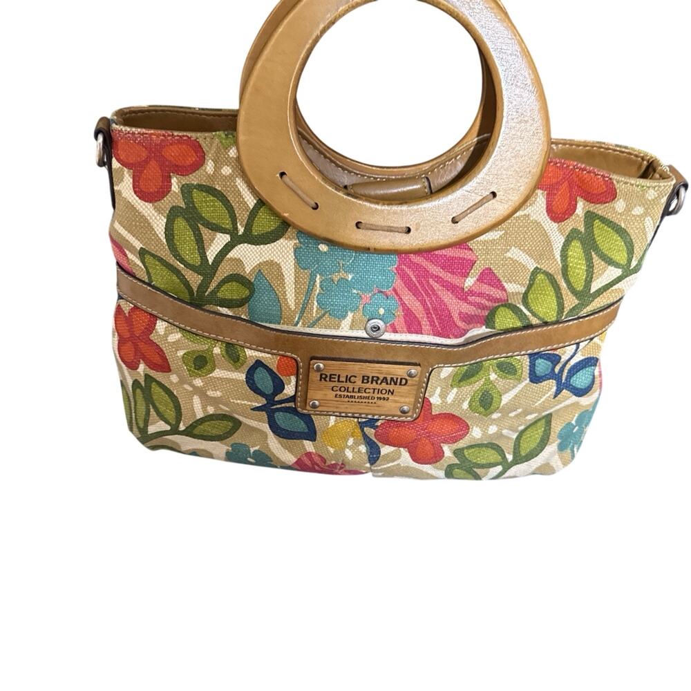 Relic Brand Collection Floral Purse Handbag With Wooden Handles